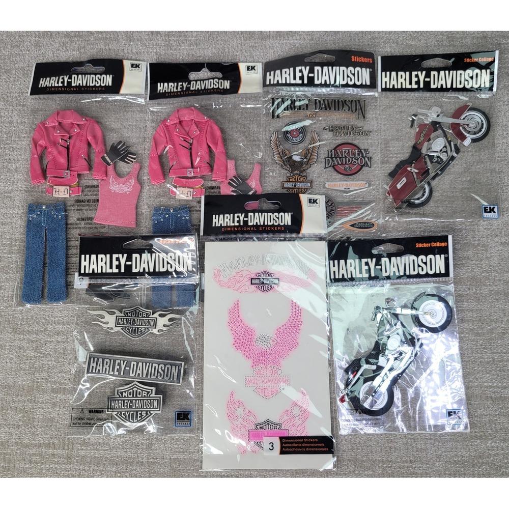 Harley Davidson Sticker Lot EK Success Dimensional Collage Pink Jacket Biker 7pc